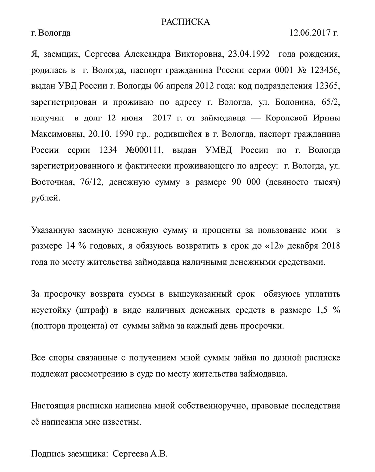 Как составить расписку о передаче денег образец 2020