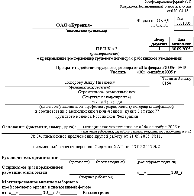 Как происходит увольнение работника по состоянию здоровья: статья ТК РФ, компенсации, оформление документов и прочее