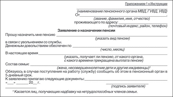 Заявление о назначении пенсии