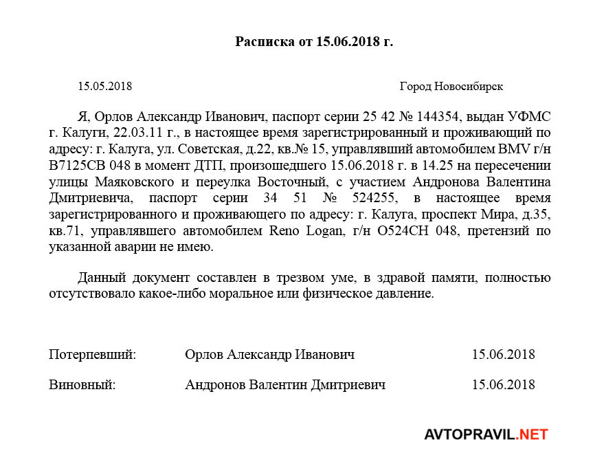 Обязательство об отсутствии претензий