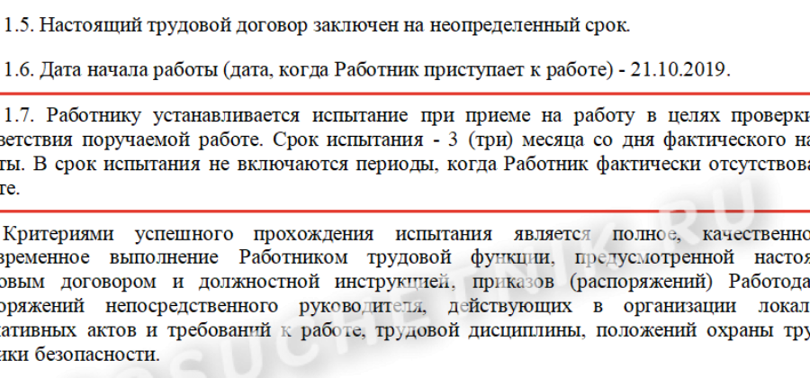 Трудовой договор образец без испытательного срока образец