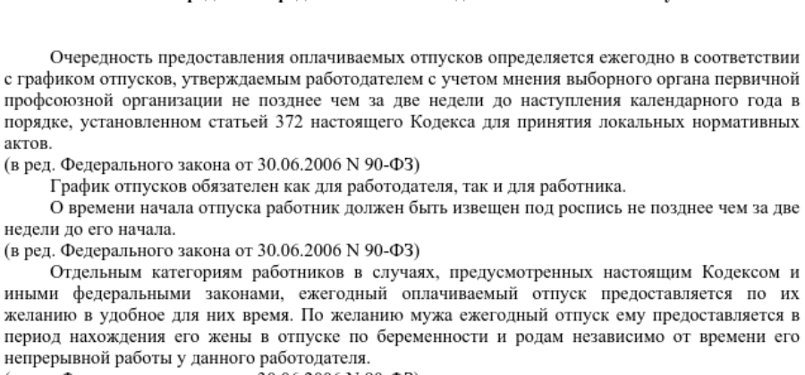 Очередность предоставления отпусков в организации