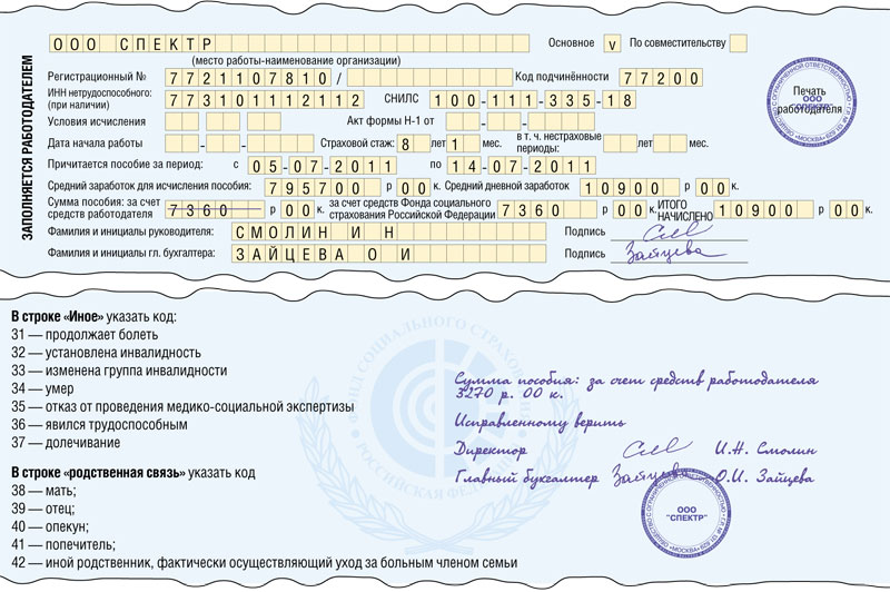 Исправление в больничном листе работодателем